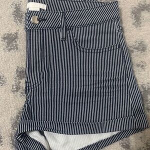 H&M Navy and White Striped Jean Shorts